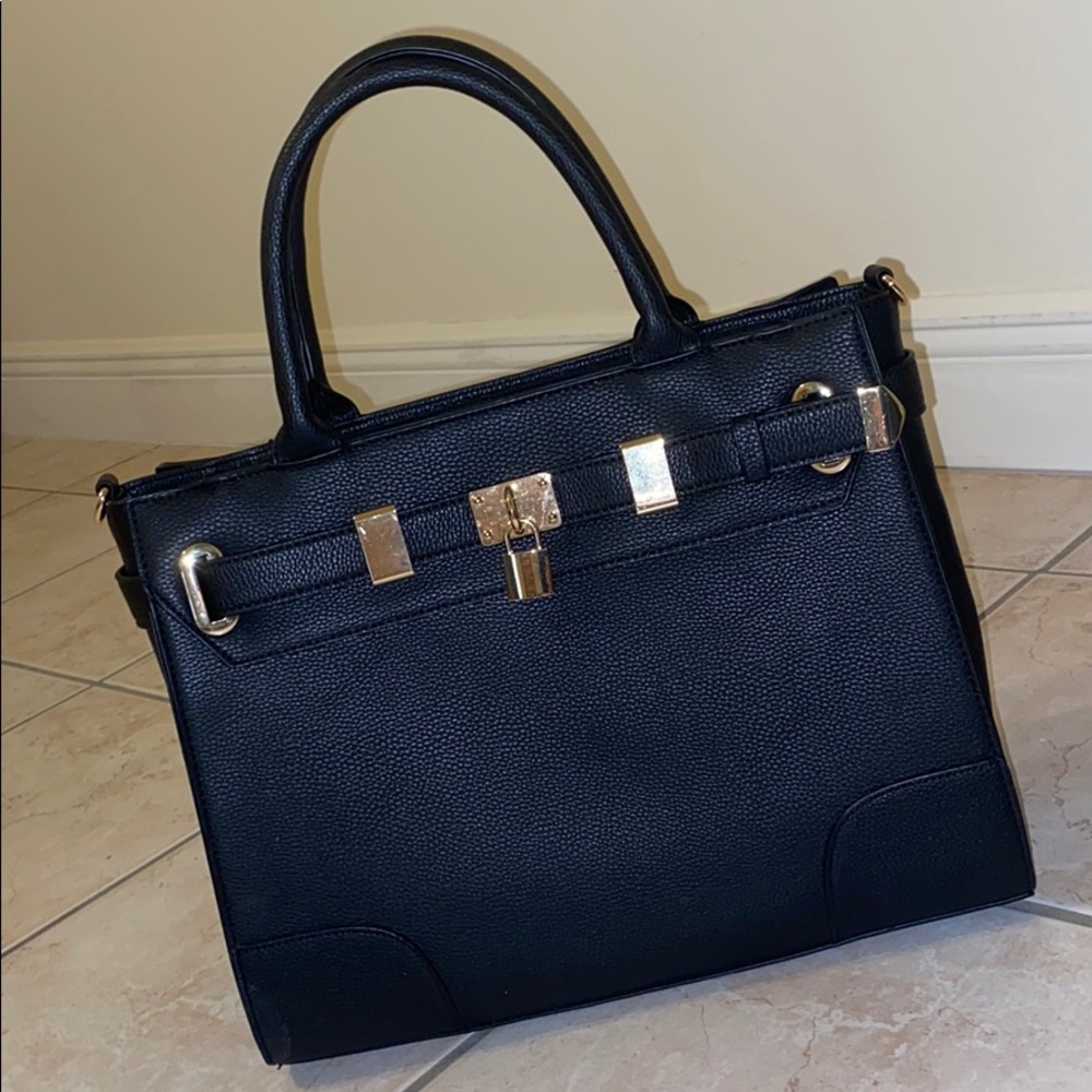 Black Structured Top-Handle Women's Satchel